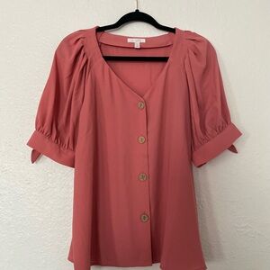 LC Lauren Conrad Pink Puff Sleeve Blouse